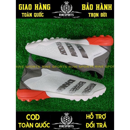 ĐÁ GIÀY BÓNG ĐÁ NHÂN TẠO (TF) Predator Freak3 Laceless màu trắng bạc HÀNG SUPER THAILAND