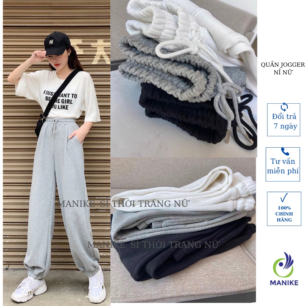 Quần Jogger Nỉ Nữ Da Cá, Quần Ồng Rộng Dáng Thể Thao  Thiết Kế Bo Gấu Trẻ Trung