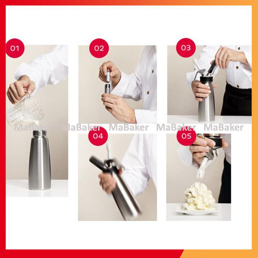 Bình xịt kem tươi Cream Whiper Mosa 0.5L, 1L hàng nhập khẩu chính hãng, chất liệu inox cao cấp siêu bền - MaBaker