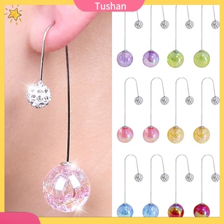 Đôi bông tai dáng dài phối 2 quả cầu đính kim cương giả lấp lánh thời trang cho nữ