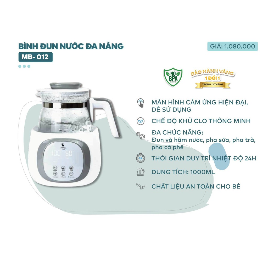 Máy Đun Nước Thông Minh Pha Sữa khử Clo Cho Bé Moaz Bébé MB012 mẫu mới. Hàng chính hãng 1 đổi 1 mới trong 12 tháng