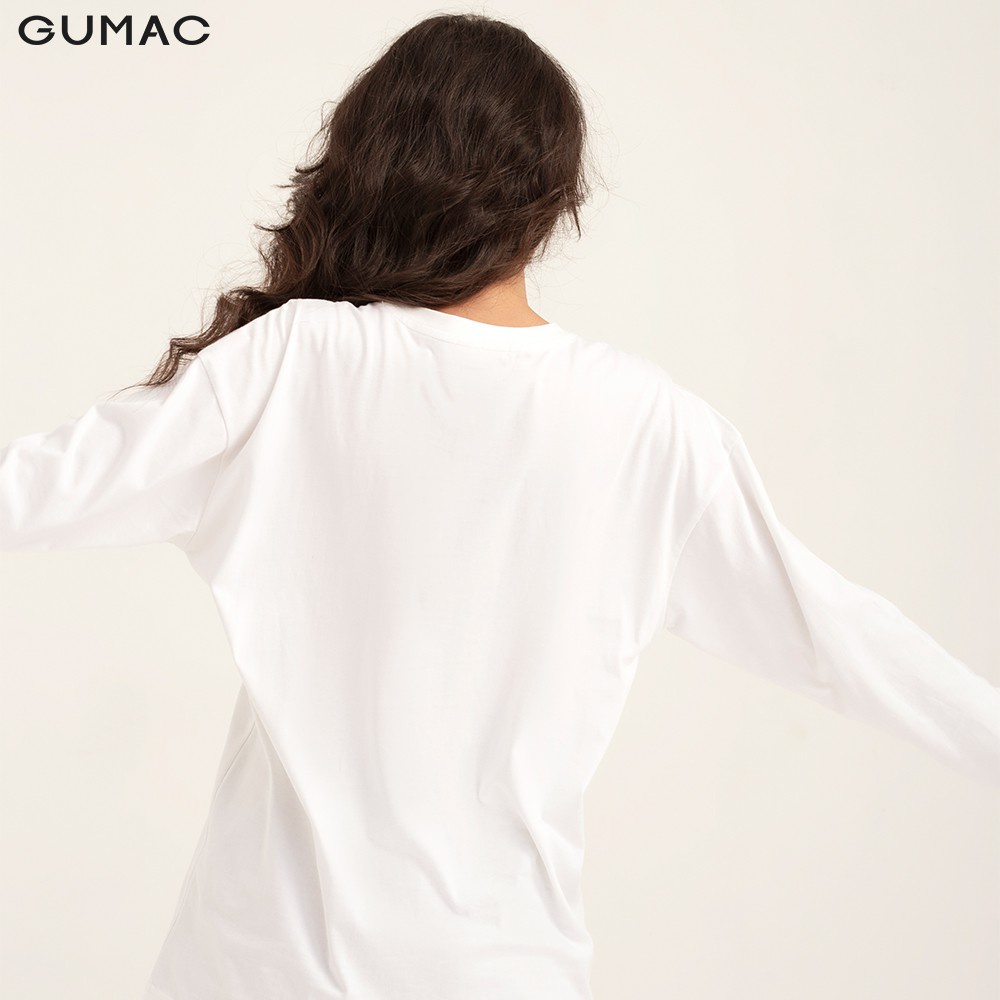 Áo thun nữ phom rộng tay dài in loang GUMAC thiết kế basic ATB1123