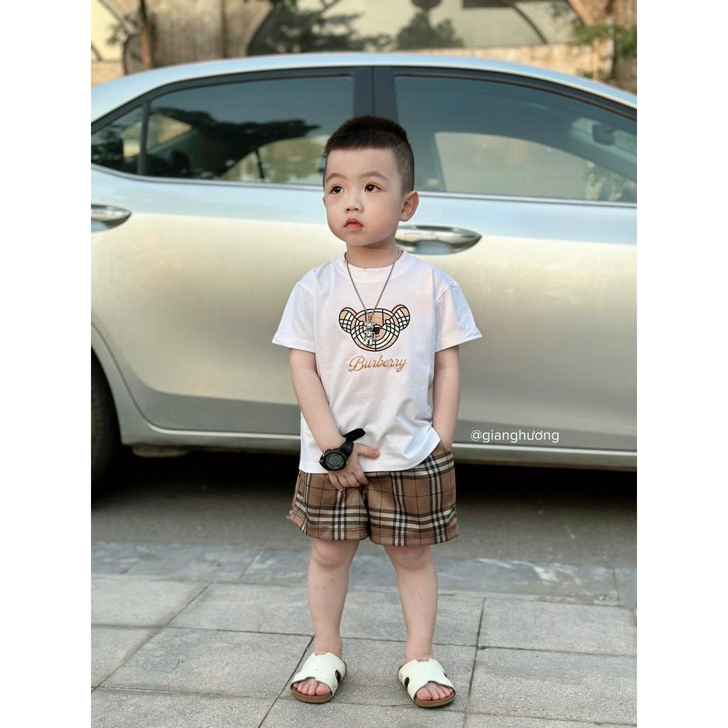 Set áo thun gấu bbrr trẻ em quần họa tiết cho bé , bộ áo thun quần short trẻ em unisex , Kid_genz
