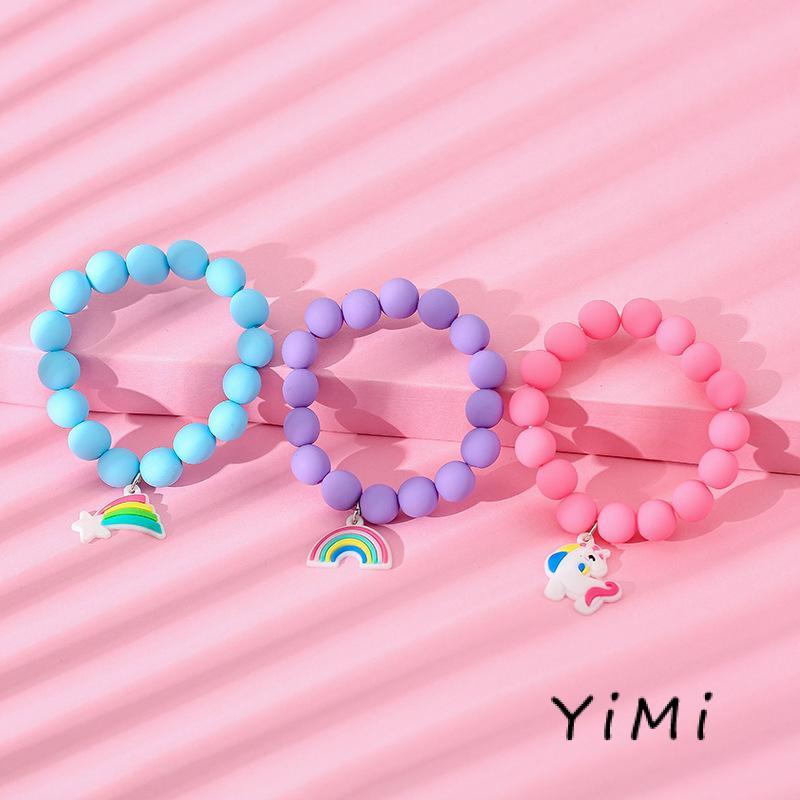 【Yimi.Vn】Vòng Tay Chuỗi Hạt Cao Su pvc Mềm Mại Hình Kỳ Lân Cầu Vồng Cảm Giác Đáng Yêu Cho Trẻ Em