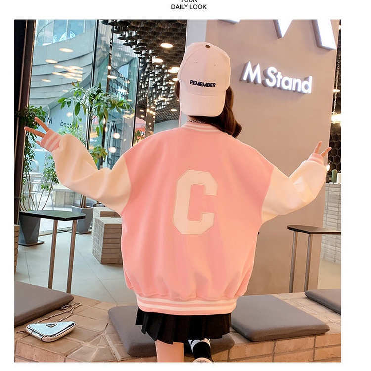 Hàng Có Sẵn Áo Khoác Bóng Chày Đồng Phục Bóng Chày Thời Trang Đường Phố Phương Tây Hình Chữ C Phong Cách Hàn Quốc Thời Trang Mùa Xuân 2022 Dành Cho Bé Gái