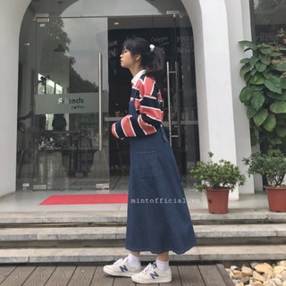 Set áo kẻ yếm jeans