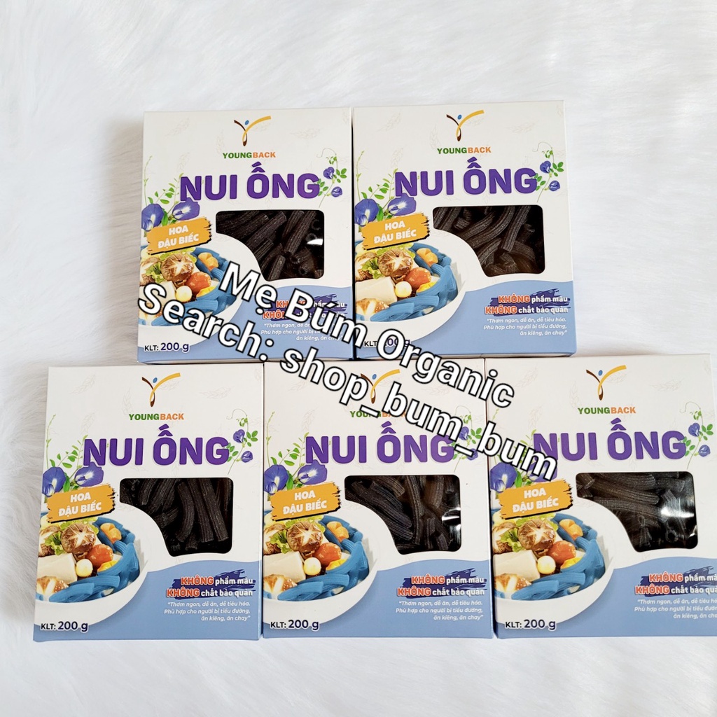 [HCM giao hỏa tốc] Combo 5 hộp Nui Gạo Lứt Hoa Đậu Biếc Youngback - mỗi hộp 200g - Màu sắc đẹp mắt và giàu dinh dưỡng