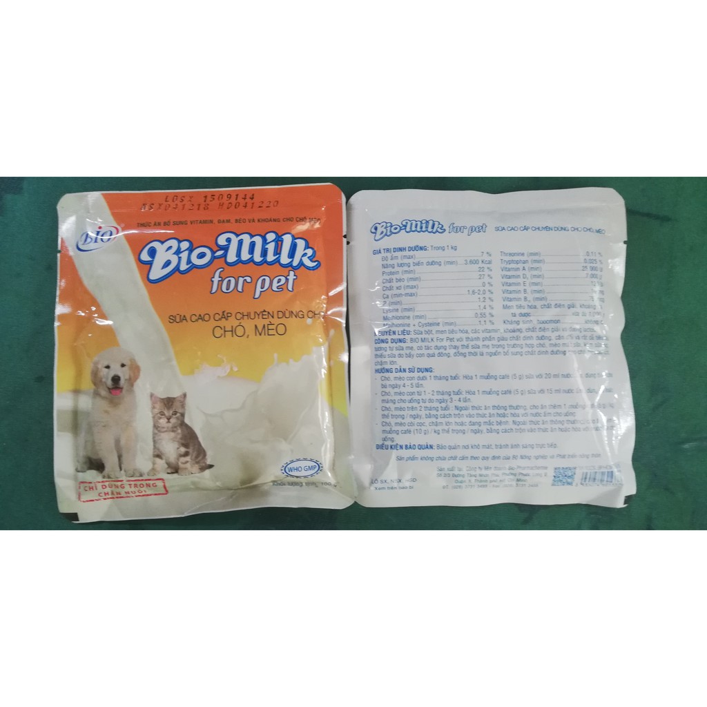 1 GÓI Bio-milk for pet 100g chuyên dùng cho chó, mèo