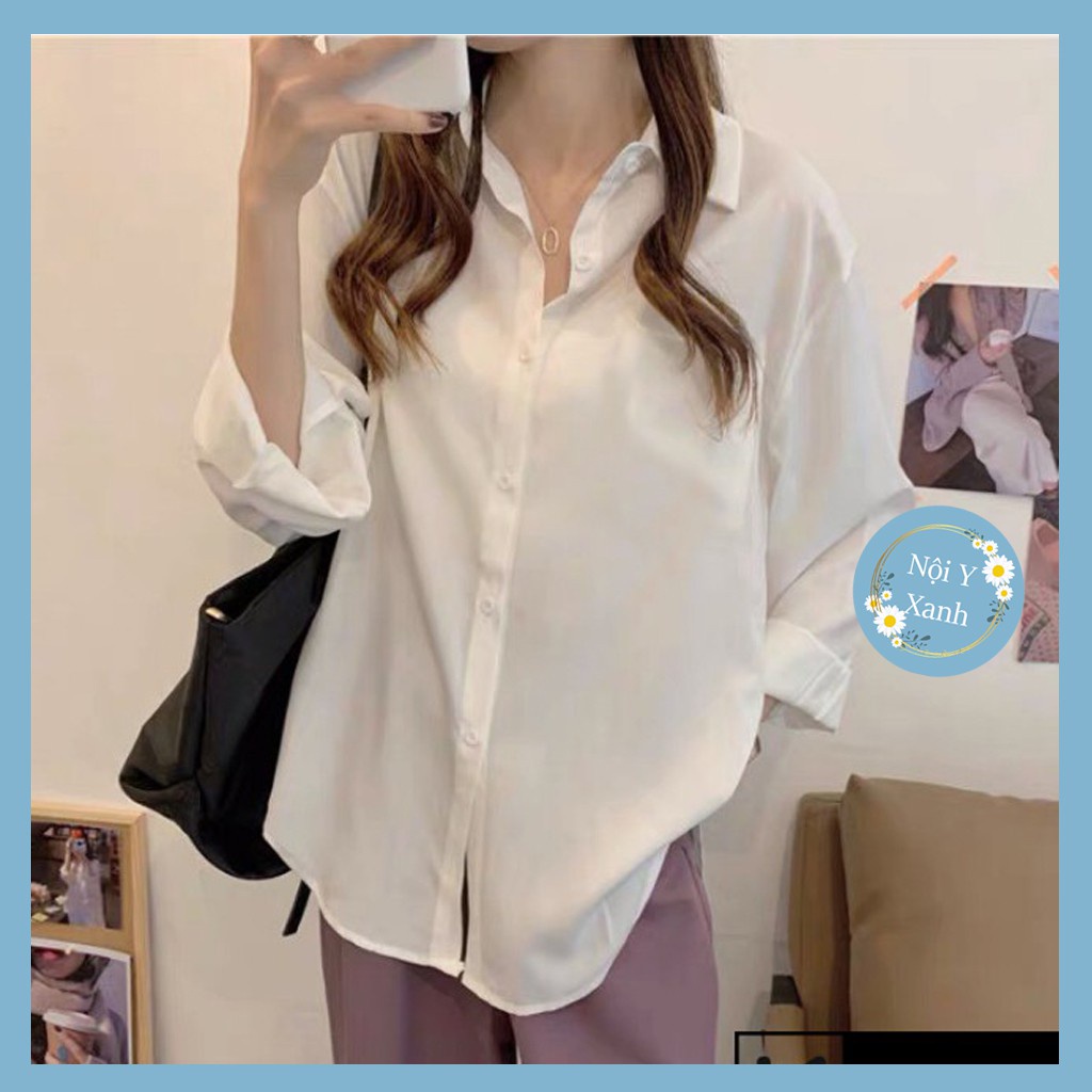 ✁▽✖Áo Sơ Mi Nữ form rộng Lụa hàn Kiểu Màu Trắng đen hồng xanh đẹp dài tay vintage quốc cao cấp trơn không túi ulzzang