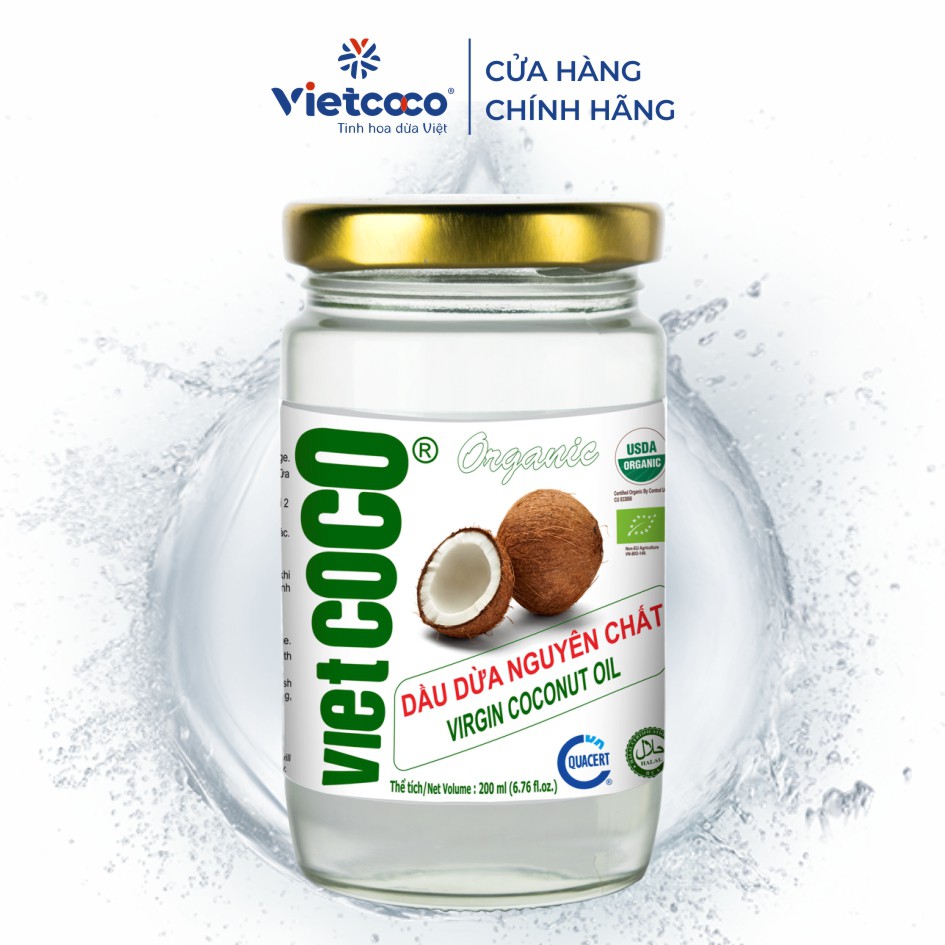 Dầu dừa nguyên chất Organic Vietcoco 200ml keo thủy tinh ( cao)