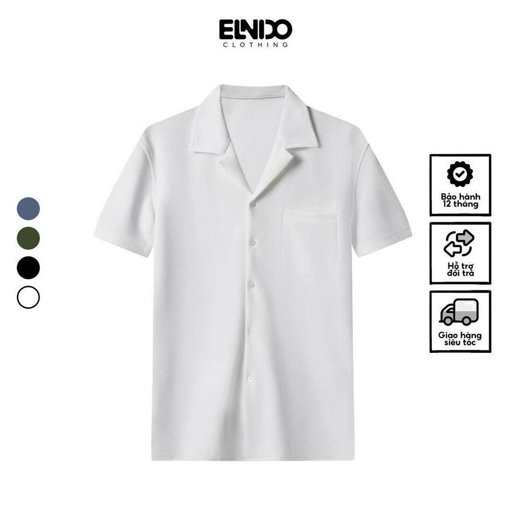 Áo sơ mi tay ngắn nam nữ ELNIDO form rộng cổ vest phong cách unisex Hàn Quốc chất vải tổ ong thoáng mát | BigBuy360 - bigbuy360.vn