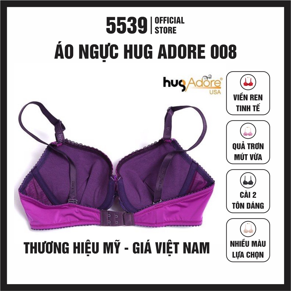 Áo ngực nâng ngực  FREESHIP  Áo ngực nâng ngực có gọng mút vừa Hugadore 008 quả trơn viền ren cài 2 - Shop 5539