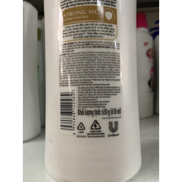 Dầu gội sạch gàu thảo dược Clear chai 630g việt nam
