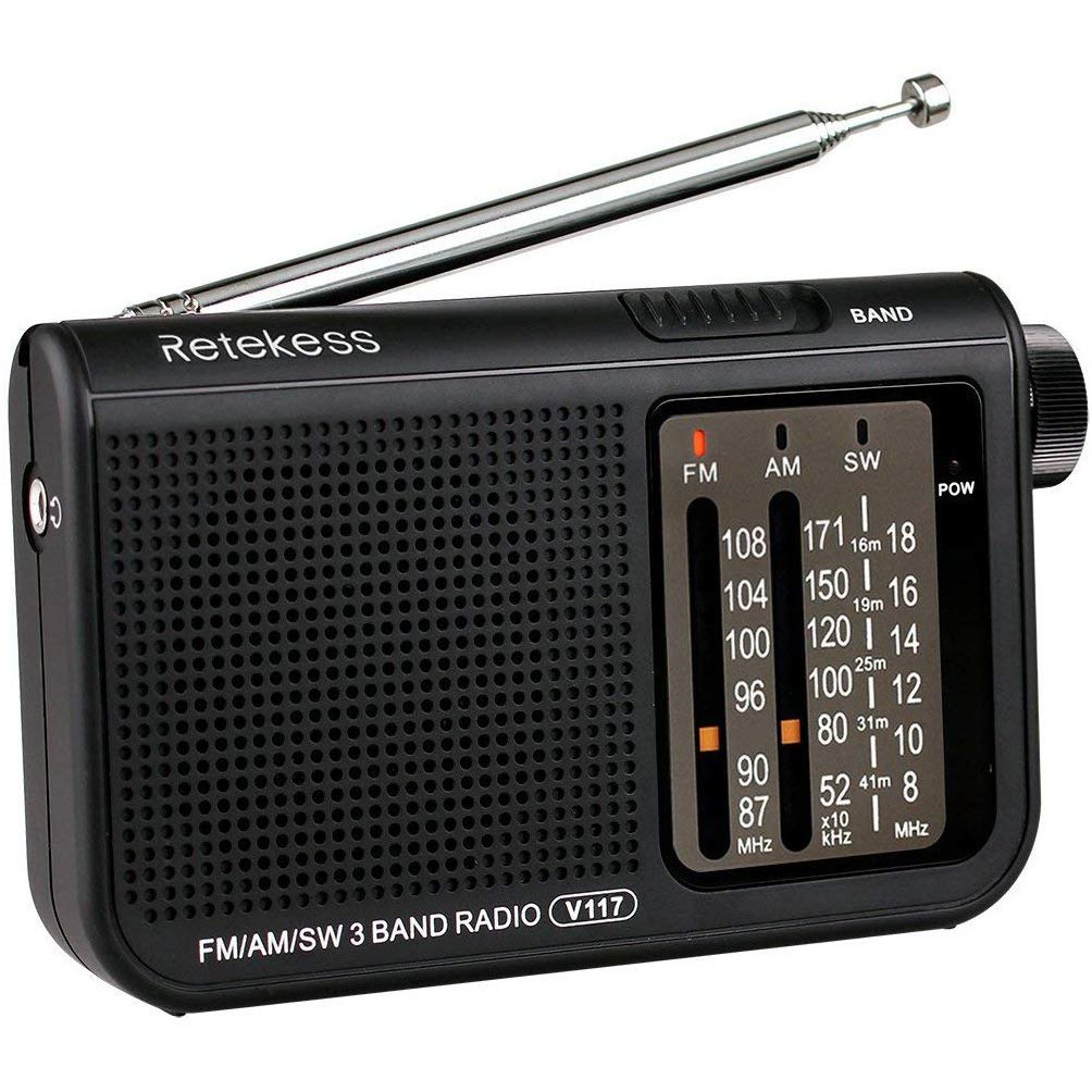 Radio Retekess V117 AM FM Sóng Ngắn Hỗ Trợ Tai Nghe DSP Màu Đen Sử Dụng 2 Pin AA Cho Người Lớn Tuổi