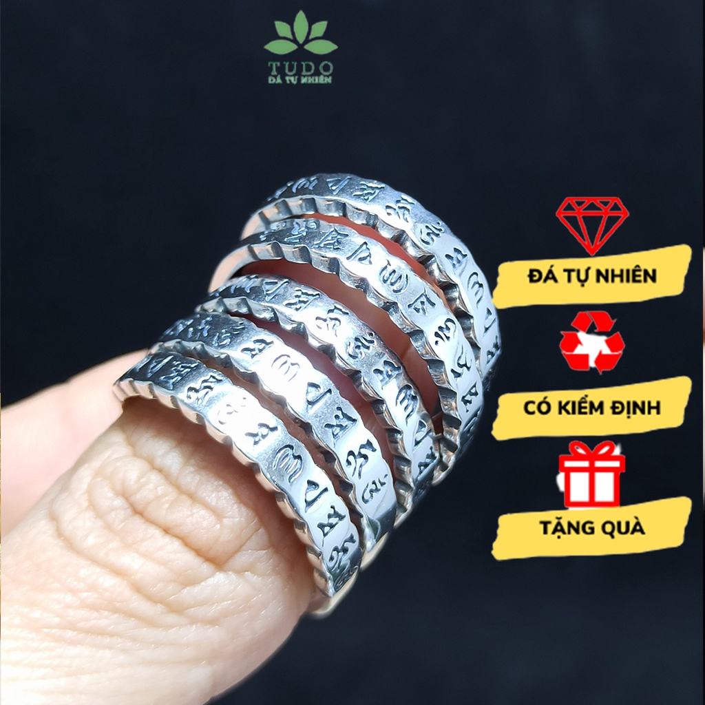 Nhẫn khắc chú bình an bạc Thái chuẩn 925 freesize - TUDO Kho vòng phong thủy