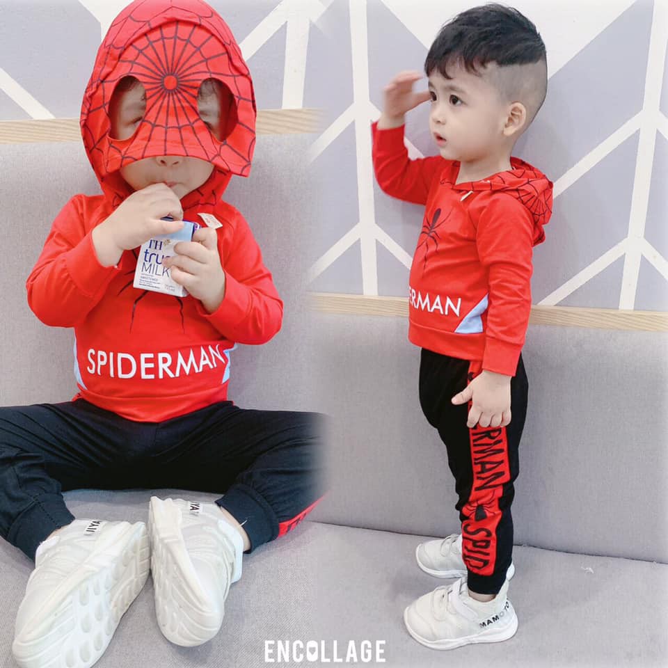 Bộ Nỉ Thu Đông Siêu Anh Hùng SPIDEMAN BATMAN Dài Tay Cho Bé Trai
