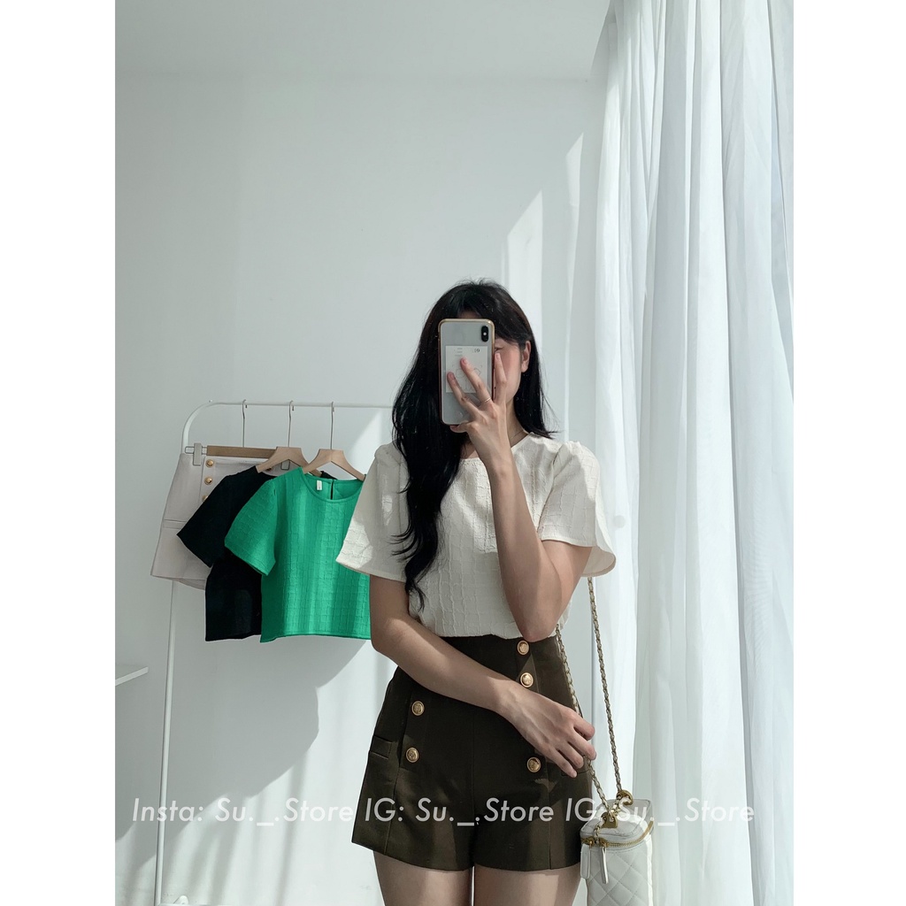 Áo croptop xốp gân ô nhí A2331 SUSTORE