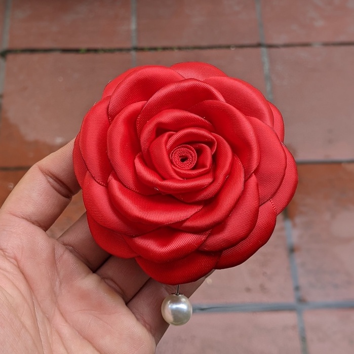 Hoa cài áo trang trí áo váy có ghim cài, chất liệu ruy băng satin cao cấp [HANN- Hoa cài áo, pk thời trang]