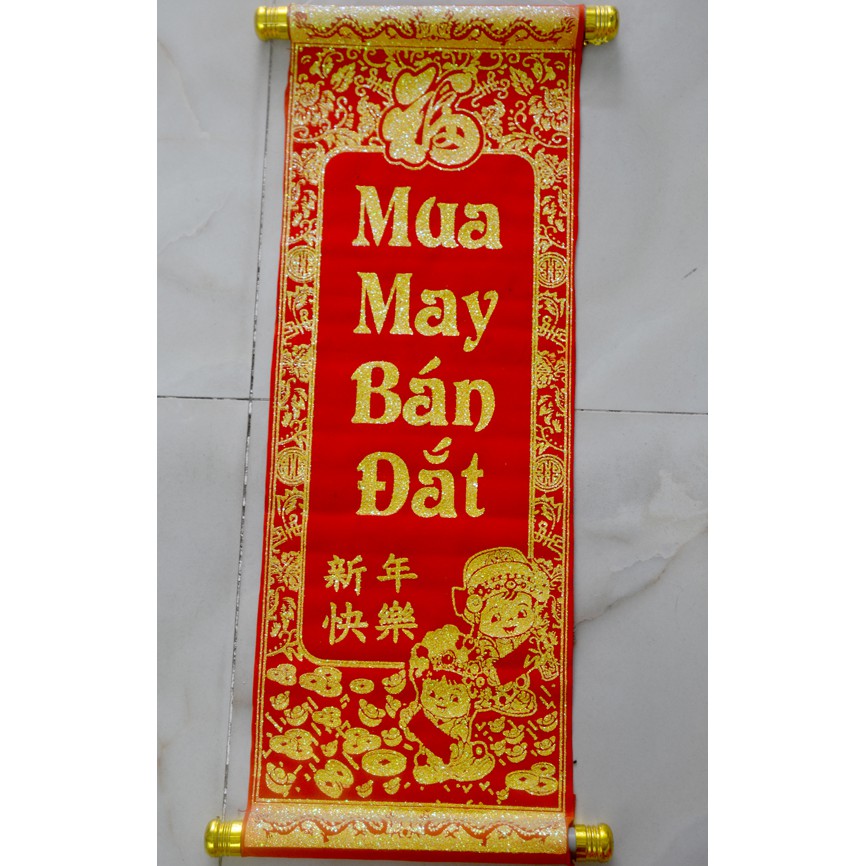 Liễn nhung đỏ trang trí nhà cửa-Liễn nhung trang trí ngày Tết-khổ 25x55cm