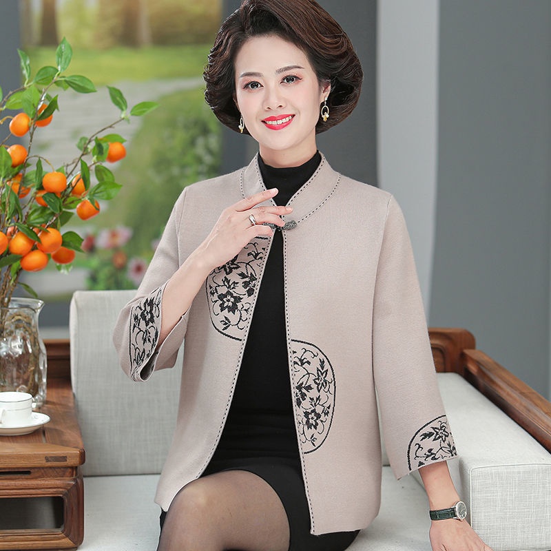 Mẹ trung niên áo khoác xuân thu ngoại 2021 kiểu mới len 40 đến 50 tuổi