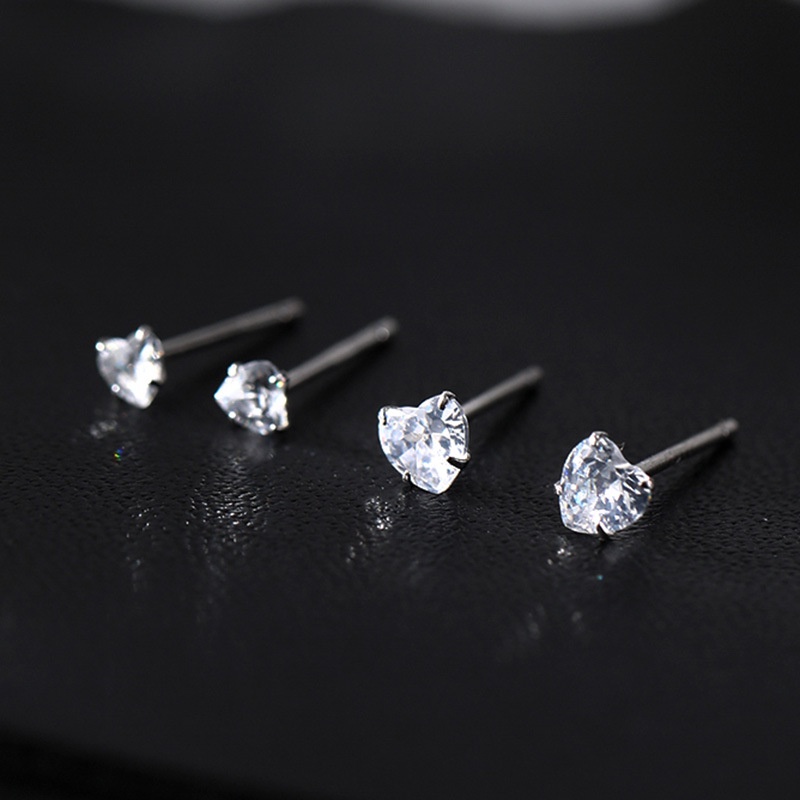 Đôi bông tai bạc mặt đá trái tim 6 li Asimi, bông tai nụ đá trái tim bạc ta nguyên chất sang trọng Heart Earrings KT05