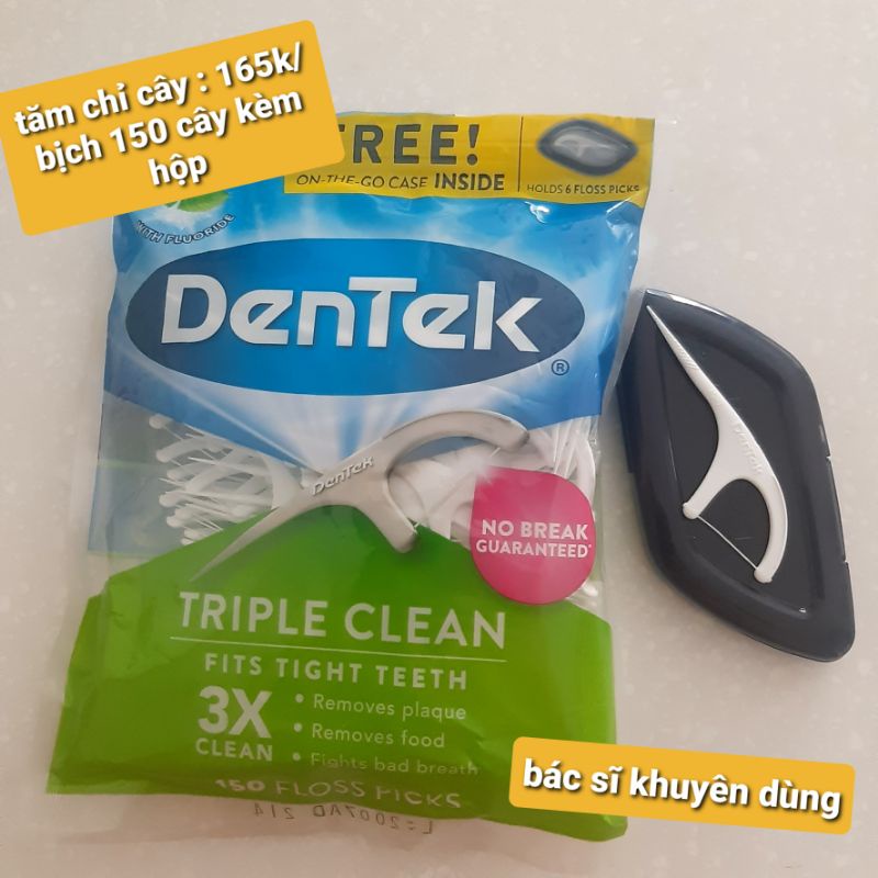 TĂM XĨA RĂNG CHỈ CÂY CHUYÊN DÙNG NHA KHOA DenTek NHẬP MỸ  BỊCH 150 CÂY - DenTek Triple Clean Floss Pick