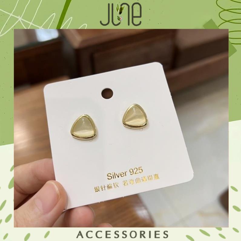 Bông tai hình tam giác đính đá nhân tạo sang trọng hoa tai bạc s925 thời trang Hàn Quốc, June Accessories