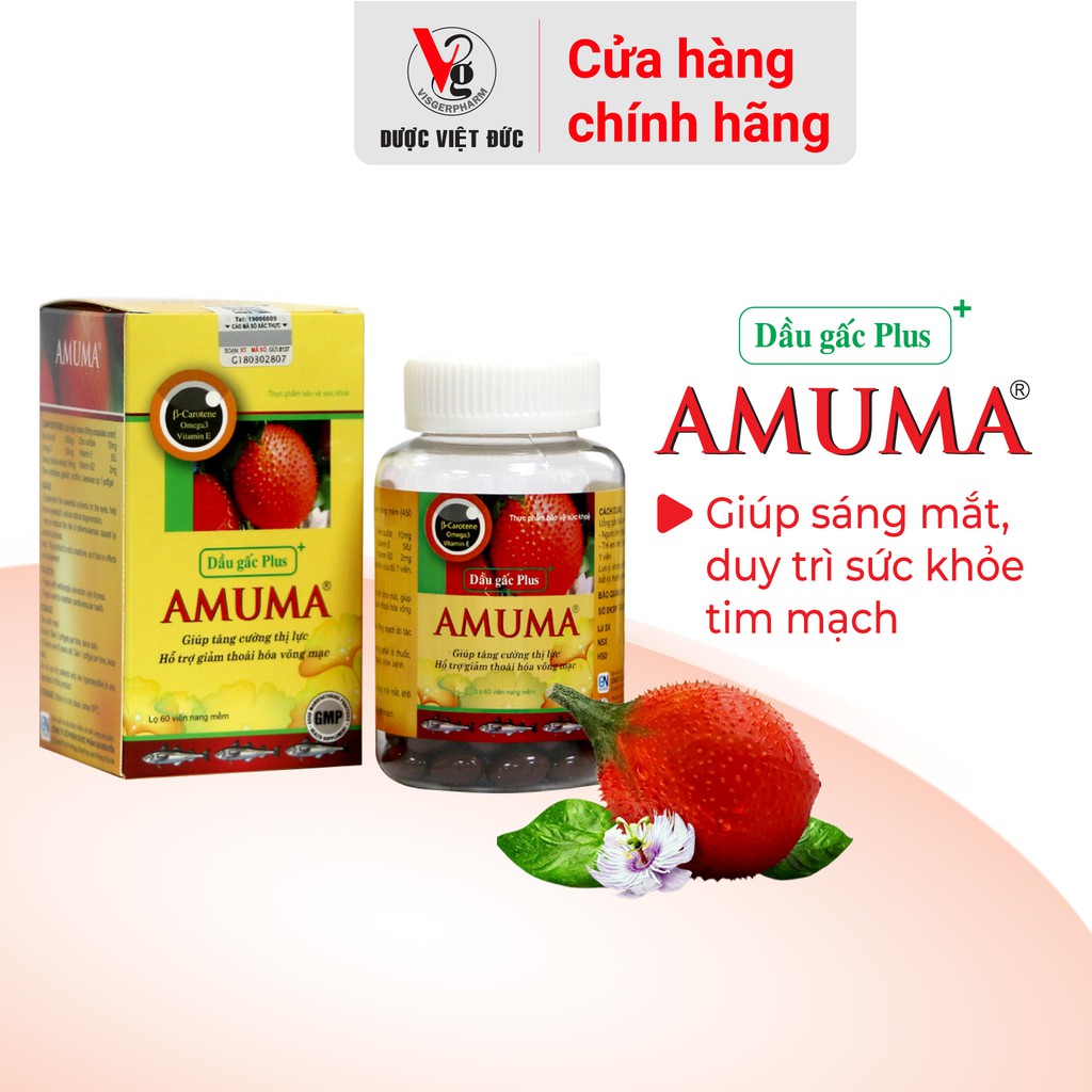 [Chính hãng - Dược Việt Đức] Thực phẩm bảo vệ sức khỏe Dầu gấc Plus Amuma bổ sung dưỡng chất cho mắt (Lọ 60 viên)