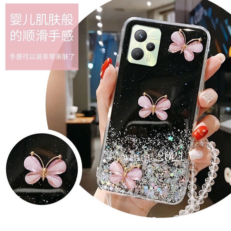 Ốp Điện Thoại Dẻo Trong Suốt Họa Tiết Bươm Bướm Nhiều Màu Kèm Dây Đeo Cho Realme C35 / 9 Pro + / 9Pro / 9i