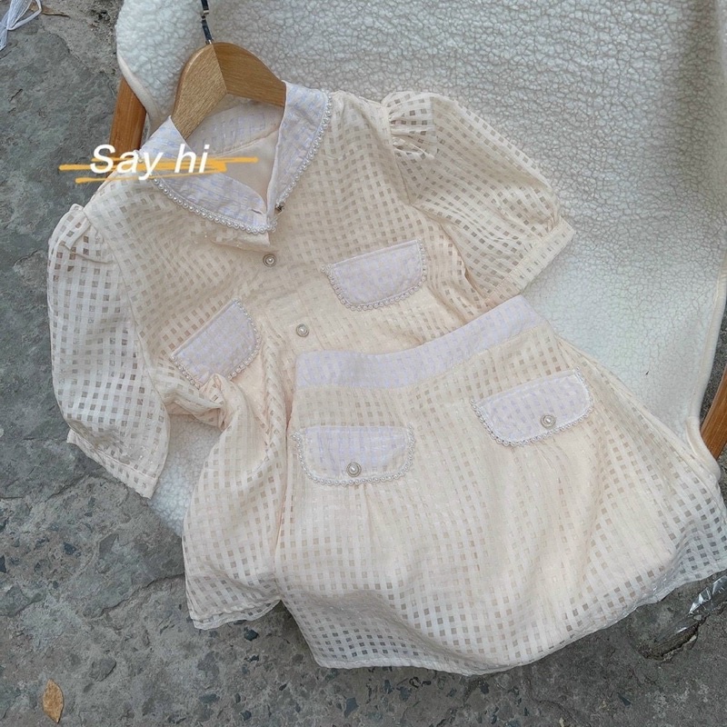 SET ÁO XỐP KEM TAY BỒNG + CHÂN VÁY KEM