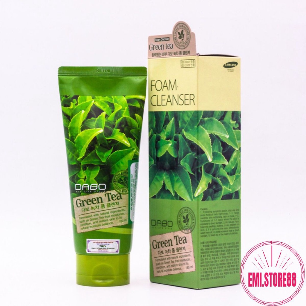 Sữa Rửa Mặt Trà Xanh DABO Hàn Quốc Cao Cấp 180ml trắng da, sạch mụn ,diệt khuẩn, mờ nám hiệu quả, sữa rửa mặt chính hãng