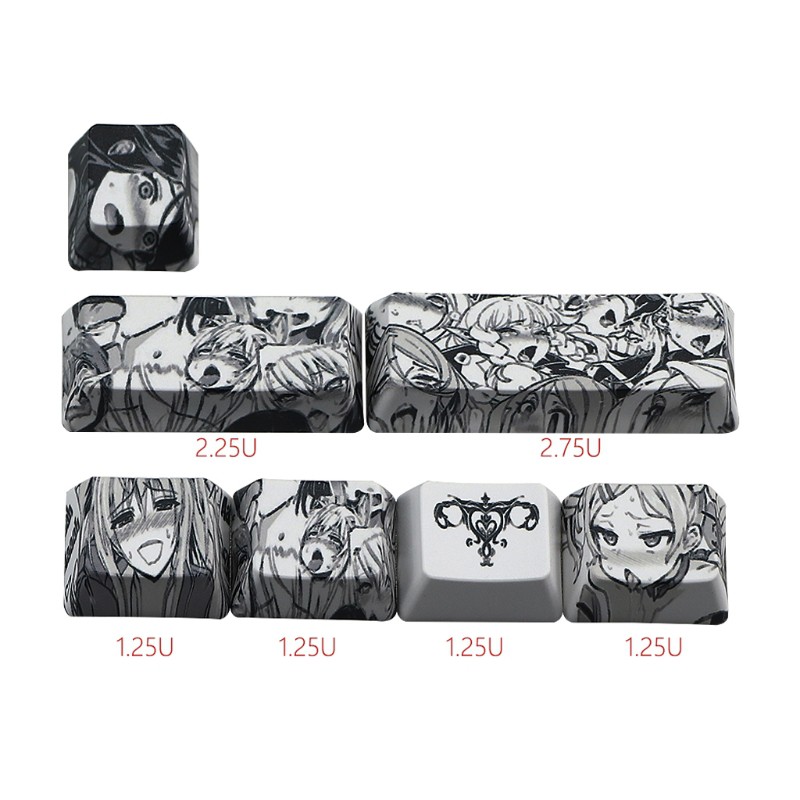Bộ 71 nút bàn phím họa tiết PBT Ahegao Dye Sublimation OEM Anime cho bàn phím GK61 GK64