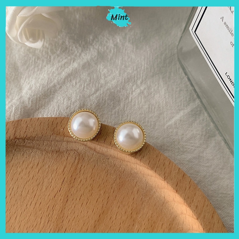 Bông Tai Nữ Nhỏ ❤️FREESHIP❤️ Khuyên Tai Dáng Tròn Ngọc Trai Giả 8mm Đơn Giản Chuôi Bạc S925