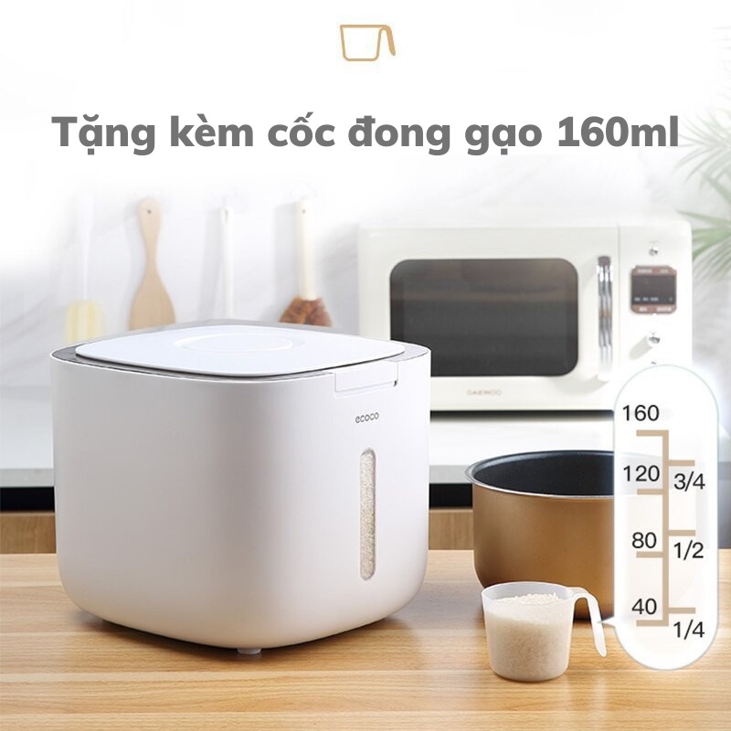 Thùng đựng gạo Ecoco 10kg thông minh chống ẩm cao cấp chính hãng Oenon tặng kèm cốc đong gạo Oenen