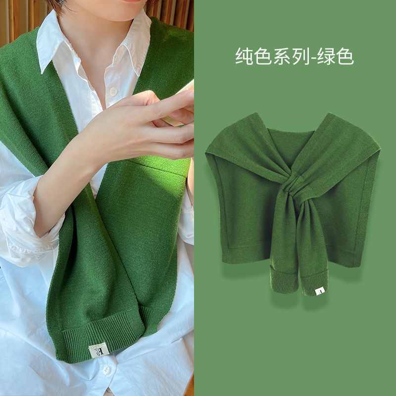 Khăn choàng cổ dệt kim màu trơn khoét vai phong cách phương Tây Hàn Quốc