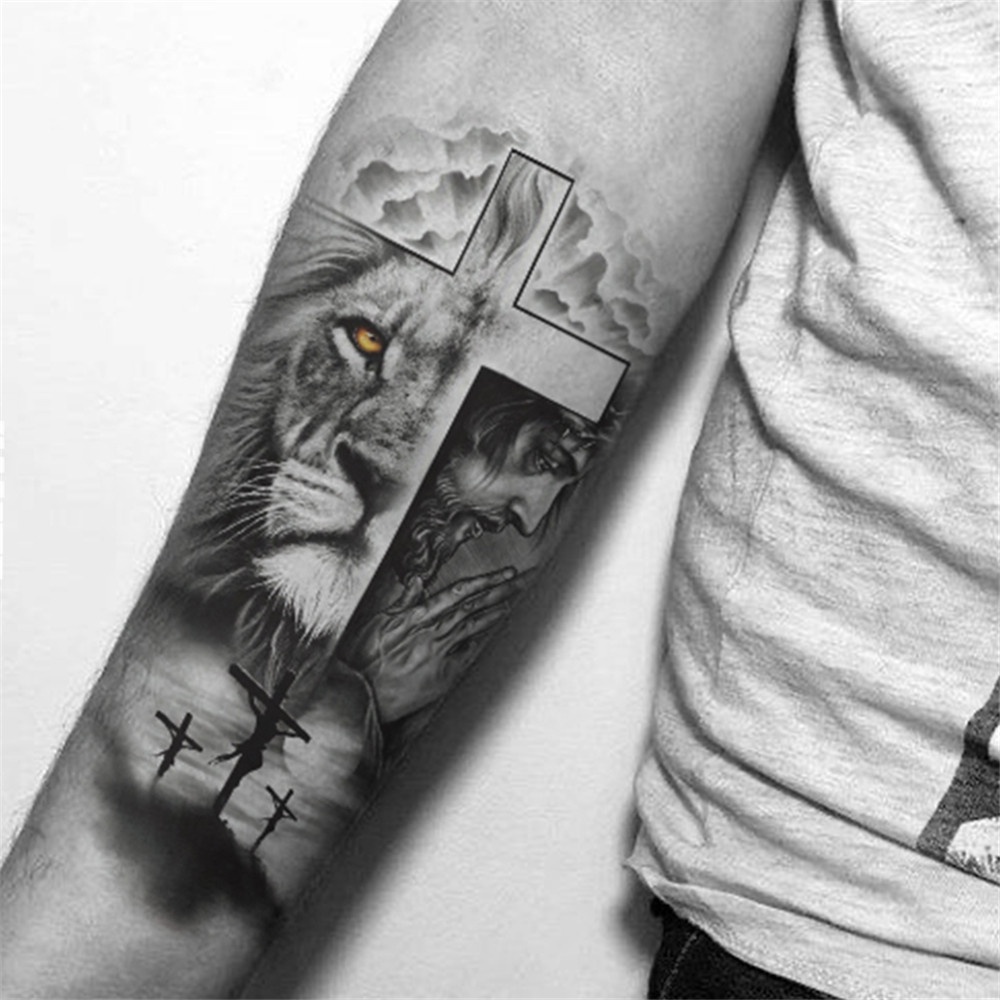 Hình Xăm Dán Tạm Thời Chống Nước Hình Đầu Sư Tử/Sói Dùng Một Lần
