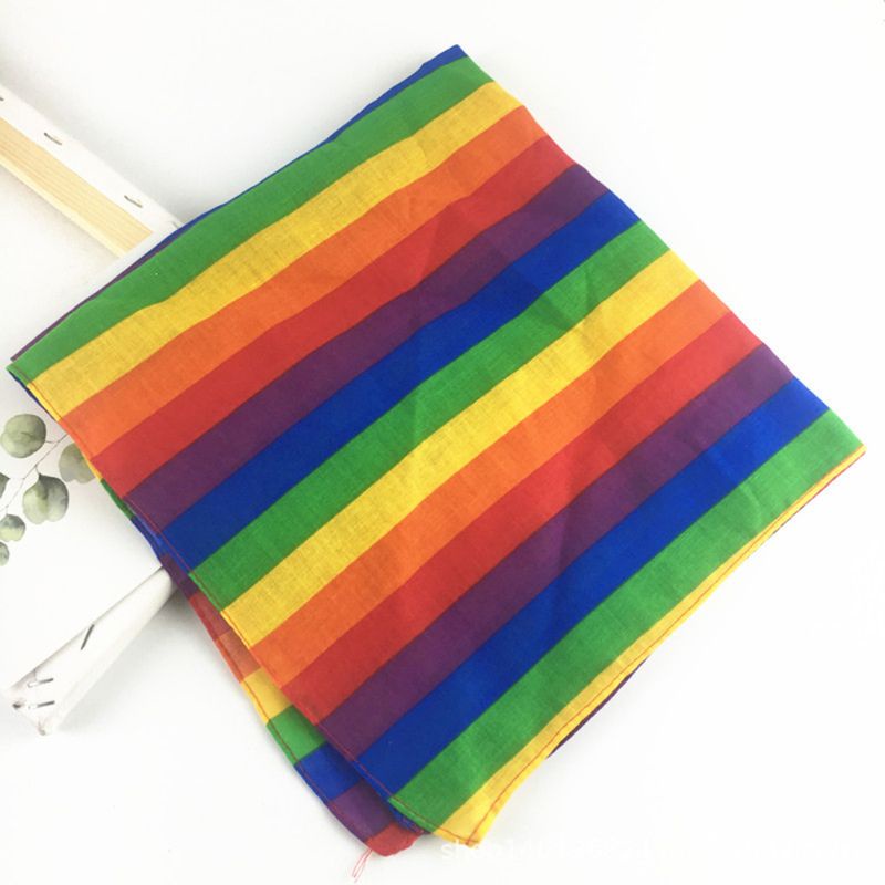 Cà Vạt Bandana Kẻ Sọc Cầu Vồng Cổ Vuông Phong Cách Hip Hop Unisex