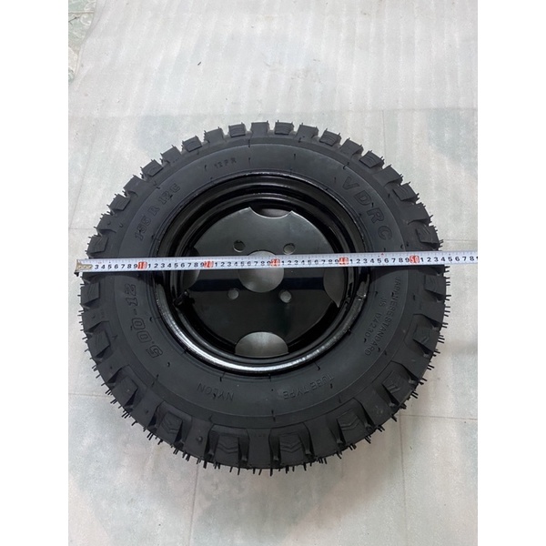 1 bánh 500-12 tim ốc lazang 8x11,5 bao gồm 1 lốp,1 săm,1 lazang.lốp 12pr.lazang tim lỗ đo vuông 8cm.đo chéo 11,5cm