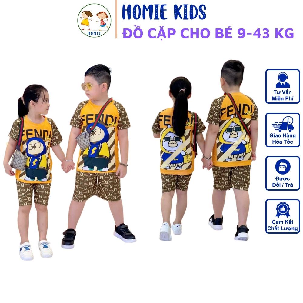 Set Quần Áo Trẻ Em Thun Lạnh 3D Bộ Đồ Đôi Cho Bé Gái Và Bé Trai Mặc Cặp Size Nhí Đại 9-43 Kg In Hoạt Hình Homie Kids