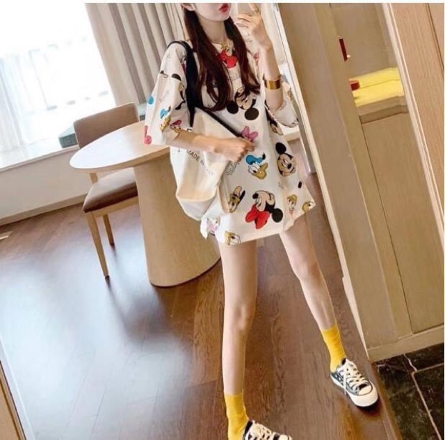 áo thun nữ in hình form rộng giấu quần