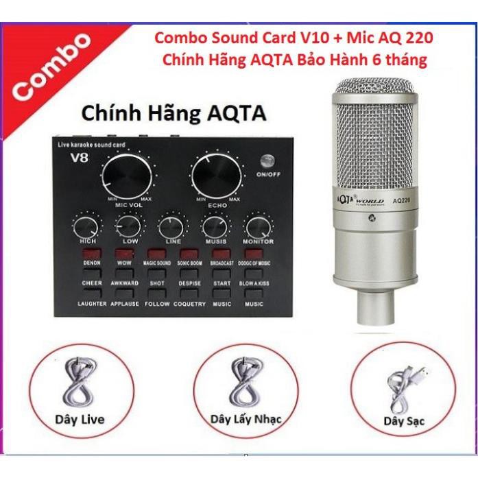 Combo Soundcard V8 Bluetooth + Mic AQ 220 Livetream Karaoke, Cả Bộ Chính Hãng AQTA Có AutoTune Chuẩn Phòng Thu