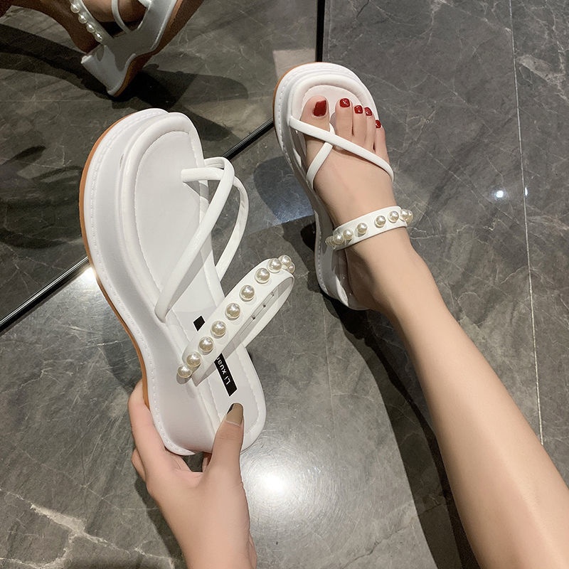Dép Đế Xuồng Dày Đính Ngọc Trai Thời Trang Mùa Hè Mới Dễ Phối Đồ