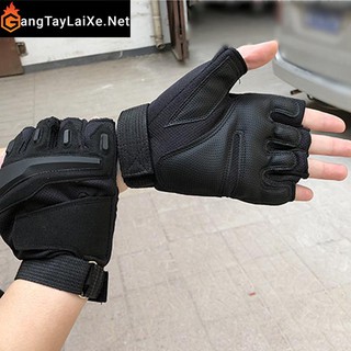 Găng Tay Xe Máy Chiến Thuật Màu Đen Hở Ngón