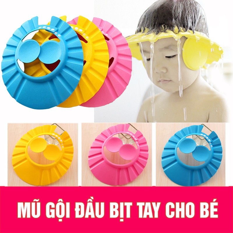 Mũ gội đầu chắn nước cho bé có bịt tai