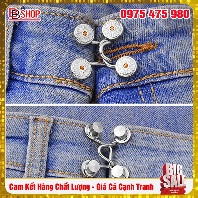 Nút Cài, Nút Gài, Khuy Cài Điều Chỉnh Lưng Quần Jean Quần Bò Cạp Rộng Cho Nữ Hình Hoa Cúc - Chốt Sắt Thu Hẹp Eo Quần