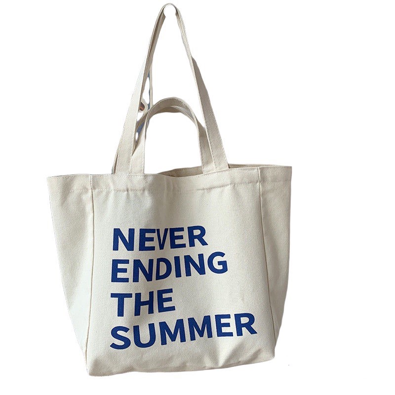Túi tote HAZIN size lớn vải canvas ulzzang unisex Never Ending  có khoá miệng ngăn phụ đi học đi chơi đựng vừa khổ a4
