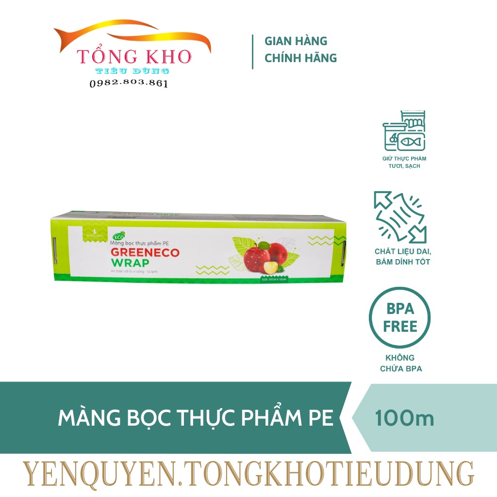 màng bọc thực phẩm thức ăn pe green eco loại to co giãn giá rẻ 30cm x 75m