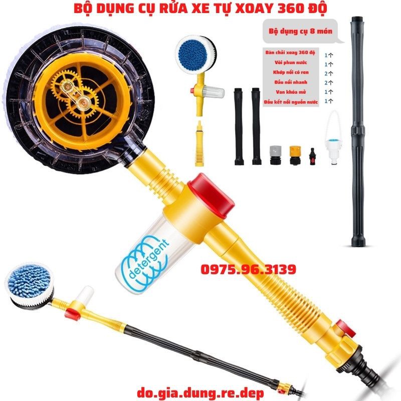 DỤNG CỤ RỬA XE ÔTÔ TỰ XOAY 360 ĐỘ💥Tặng 01 Nước rửa xe CARPRO 100ml 💥Chổi Rửa Xe Hơi Tự Động Xoay Tròn,Có Bình Tự Tạo Bọt