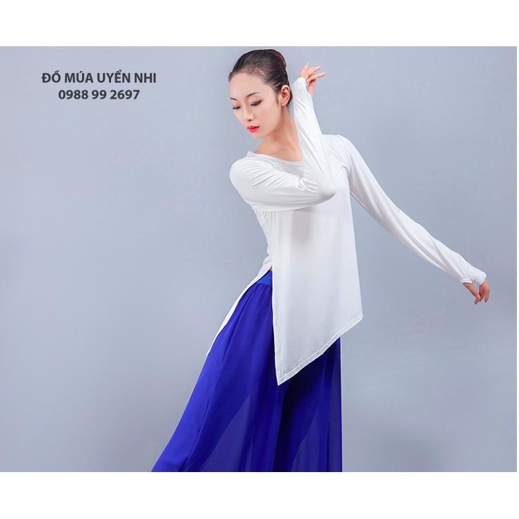 Áo tập múa xẻ tà dài tay xỏ ngón  - Đồ Múa Bảo Châu