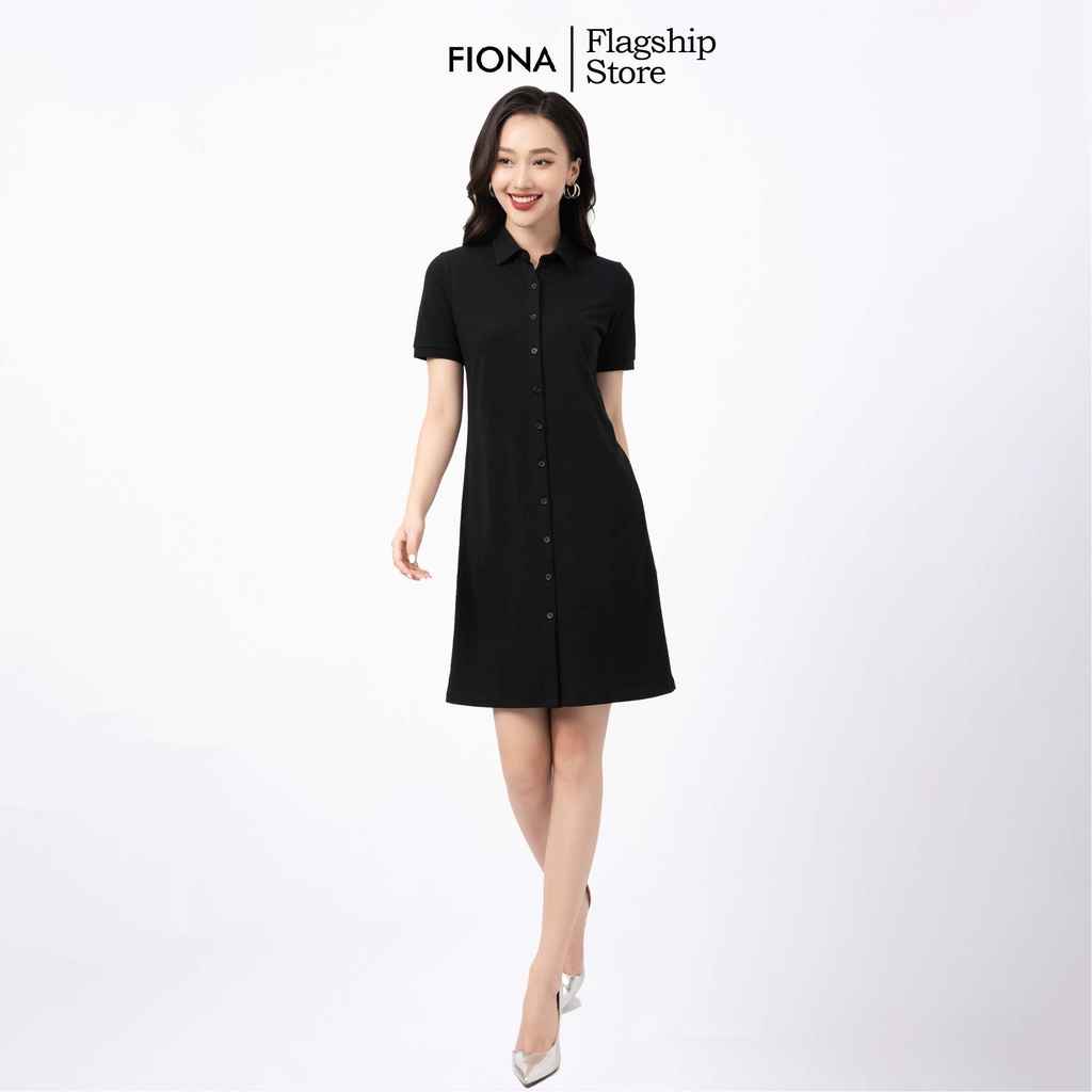 Đầm cotton nữ cổ đức dáng A, váy suông ngắn tay FIONA F421210